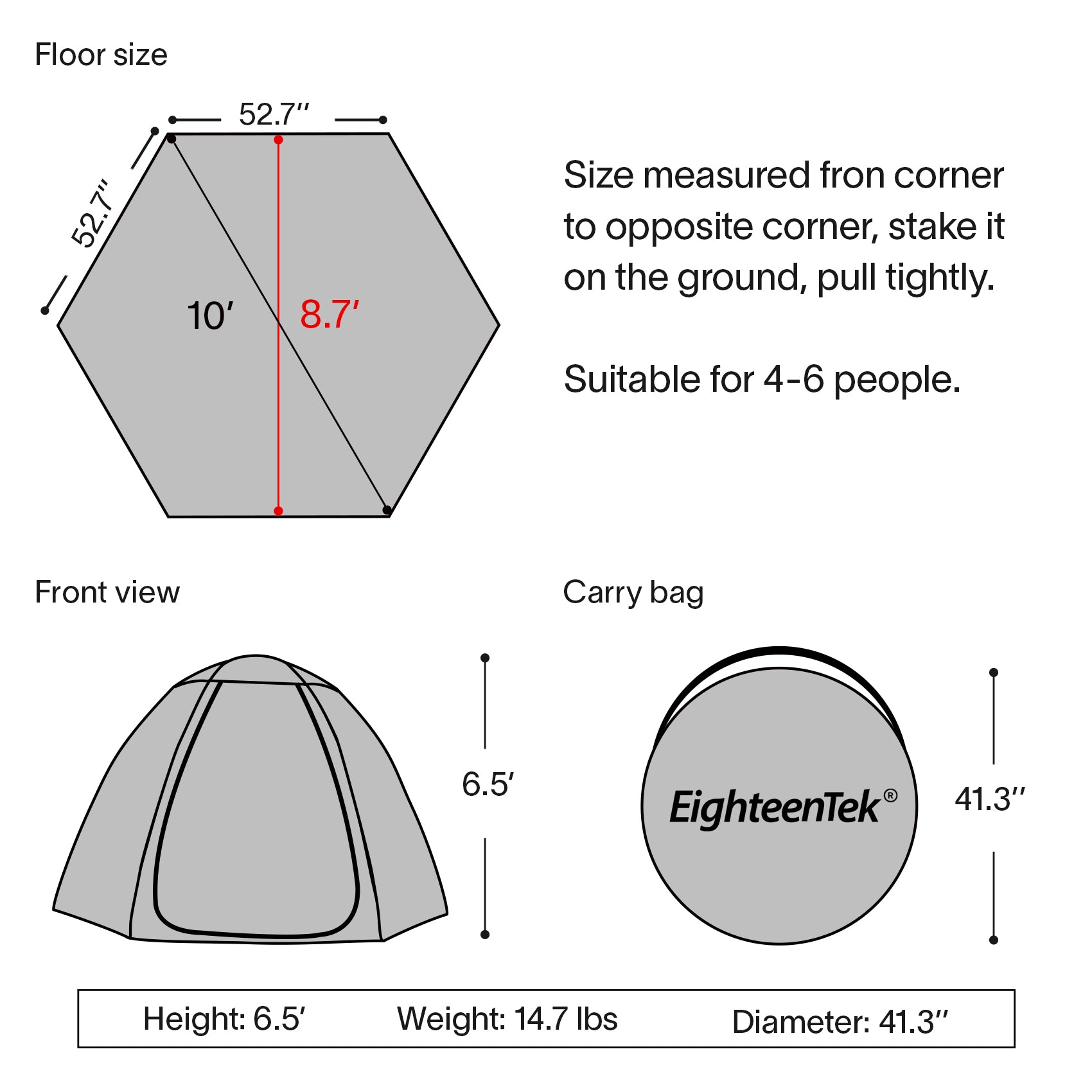 EighteenTek 10'x10' Pop Up Bubble Tent Fully Transparent Four Seasons Gazebos