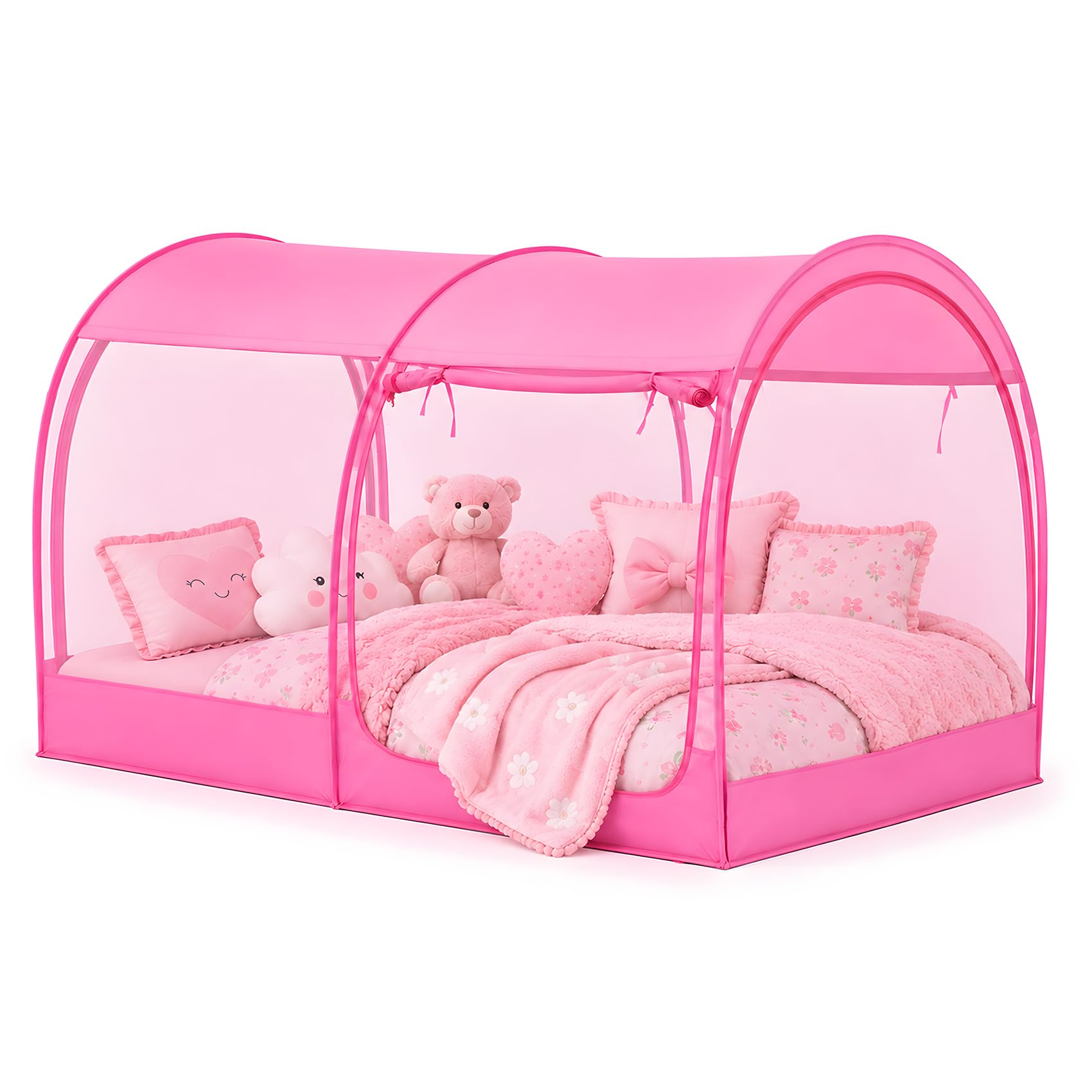 PrivatePod® Mosquito Net Bed Canopy Tents Dream Privacy Space Twin Size Sleeping Tents Indoor Pop Up Portable Frame Breathable Cottage Pink