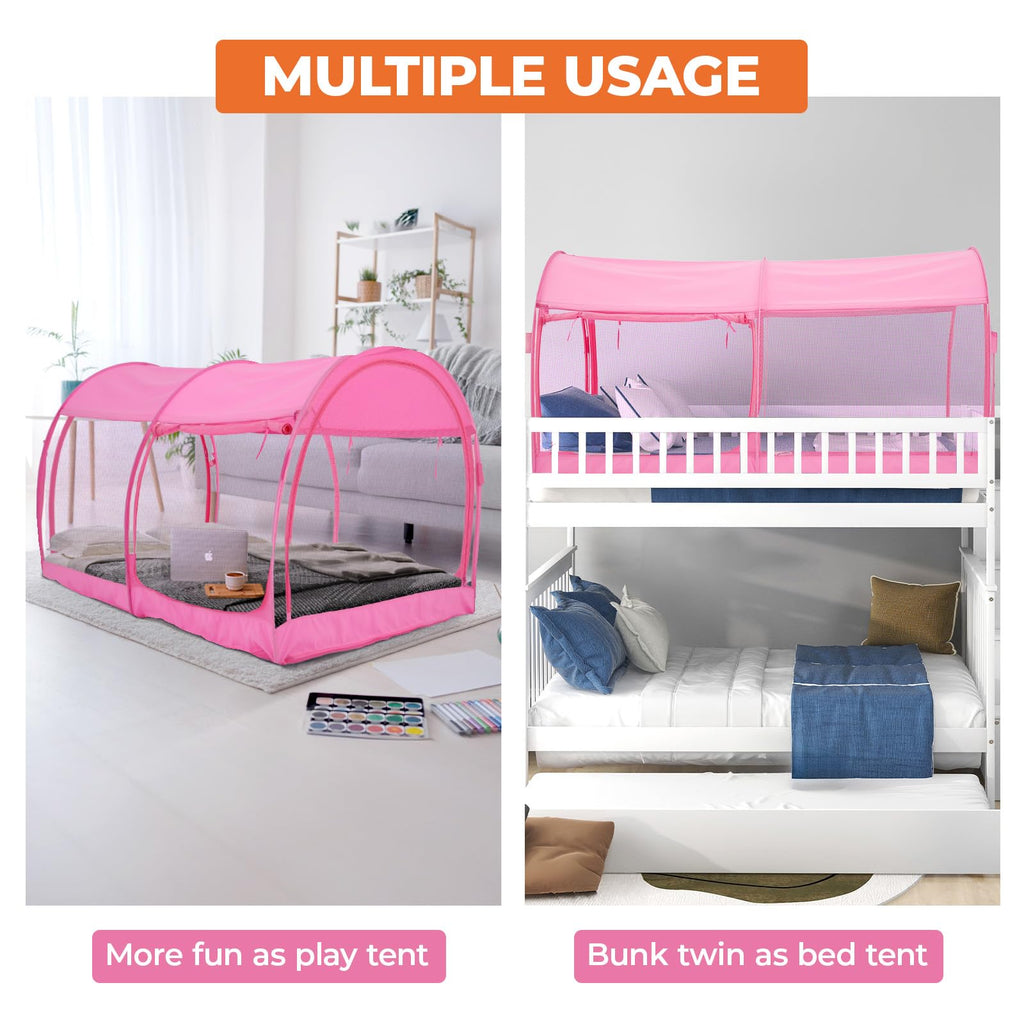 PrivatePod® Mosquito Net Bed Canopy Tents Dream Privacy Space Twin Size Sleeping Tents Indoor Pop Up Portable Frame Breathable Cottage Pink