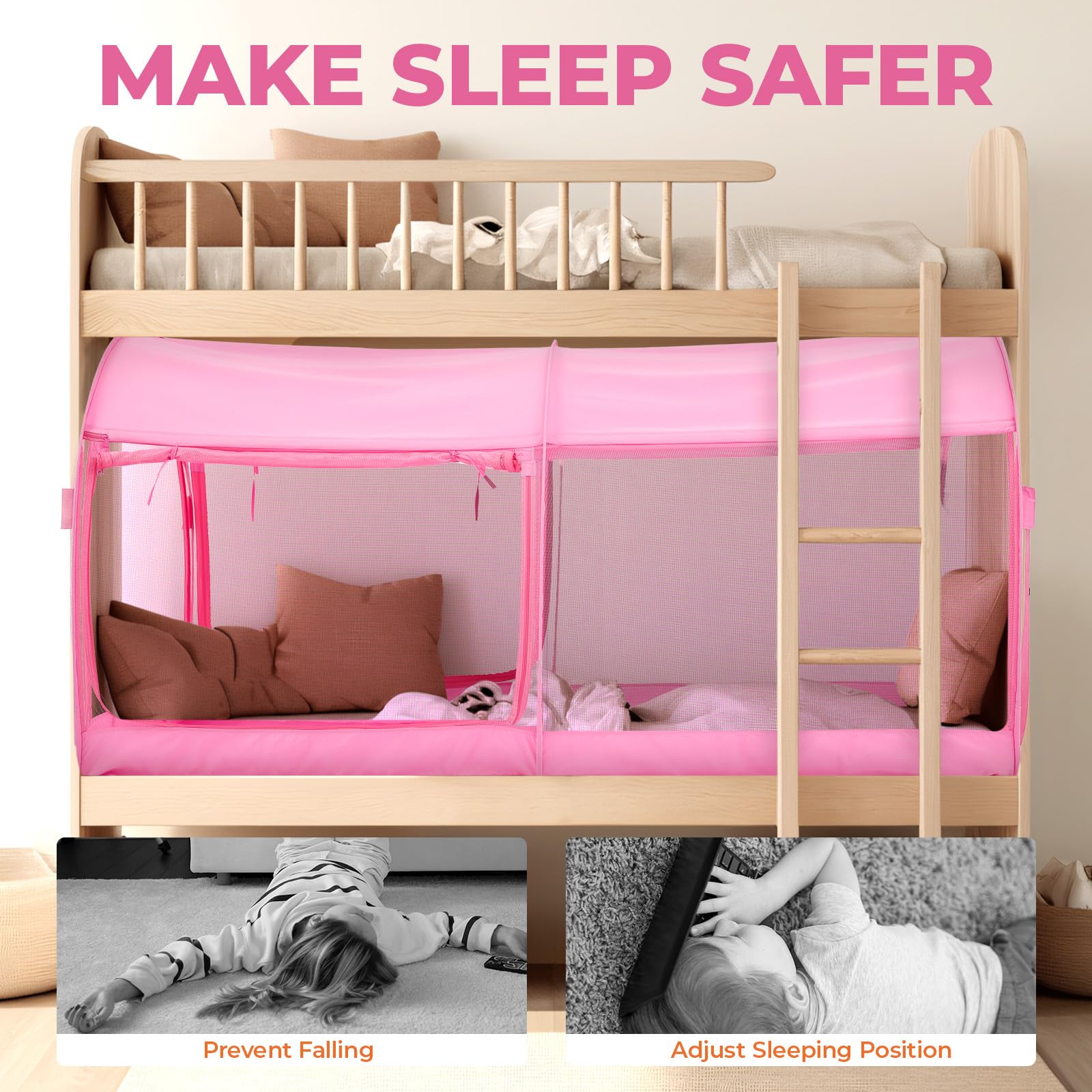 PrivatePod® Mosquito Net Bed Canopy Tents Dream Privacy Space Twin Size Sleeping Tents Indoor Pop Up Portable Frame Breathable Cottage Pink