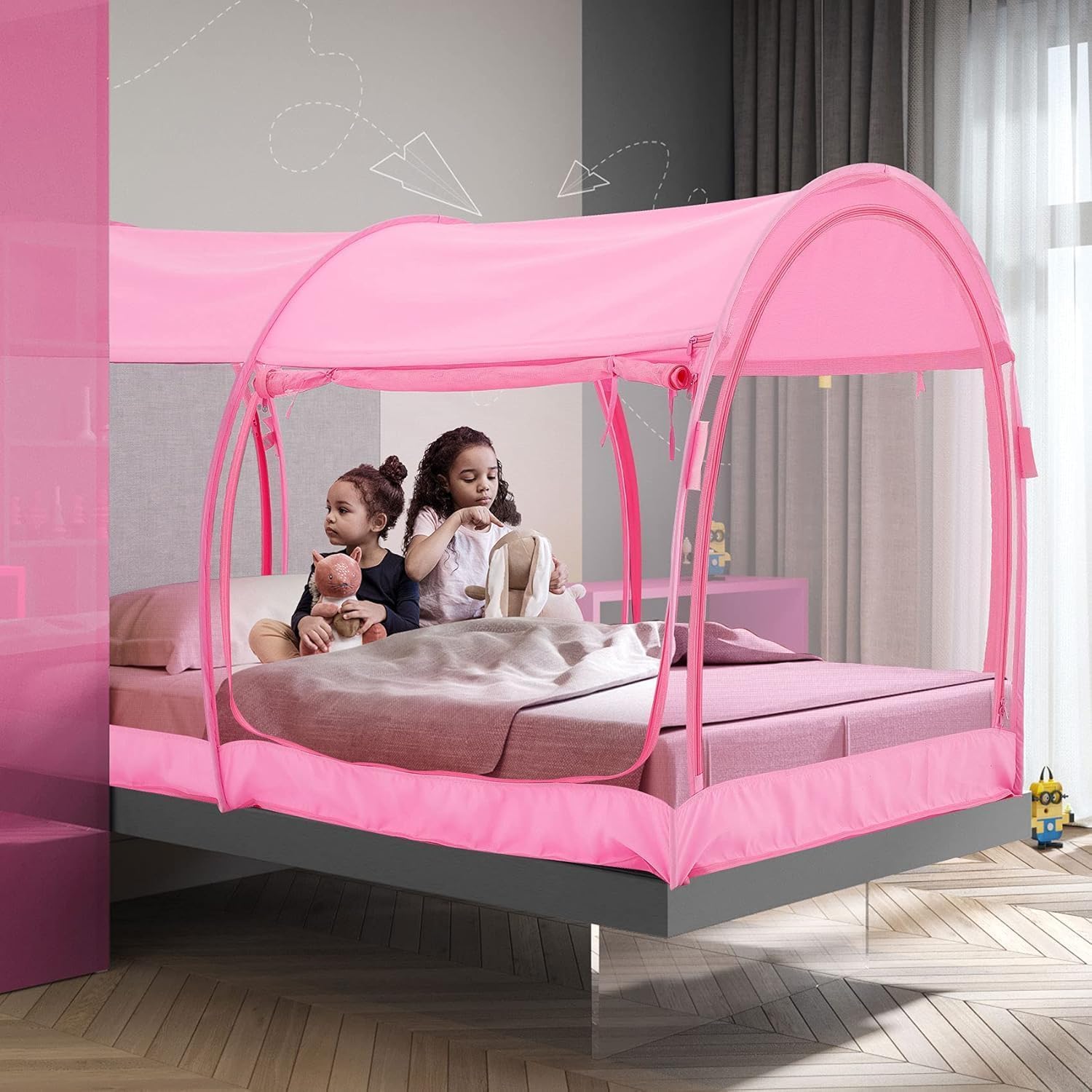 PrivatePod® Mosquito Net Bed Canopy Tents Dream Privacy Space Twin Size Sleeping Tents Indoor Pop Up Portable Frame Breathable Cottage Pink