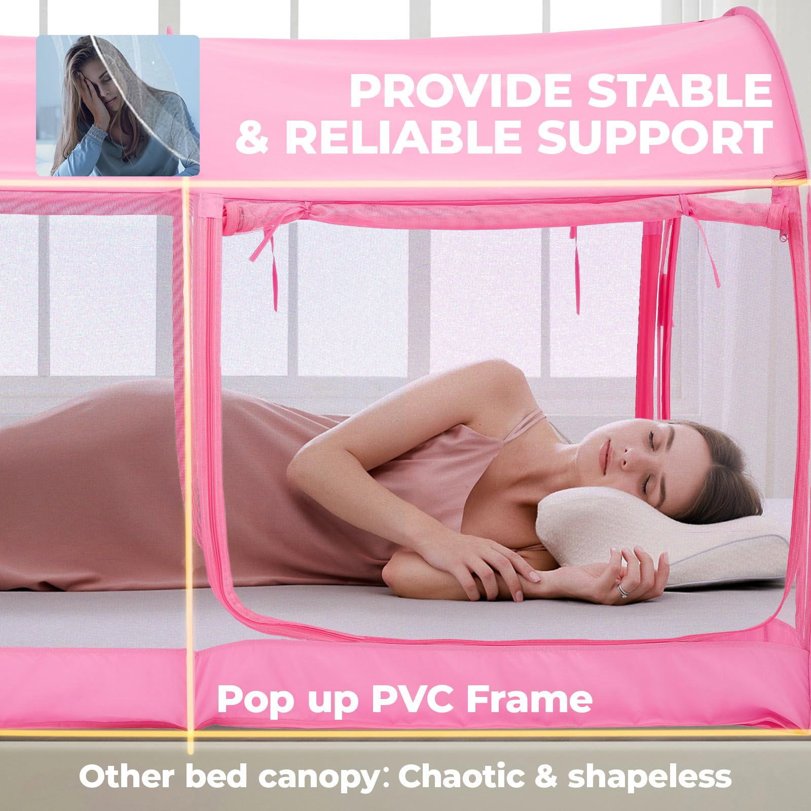 PrivatePod® Mosquito Net Bed Canopy Tents Dream Privacy Space Twin Size Sleeping Tents Indoor Pop Up Portable Frame Breathable Cottage Pink