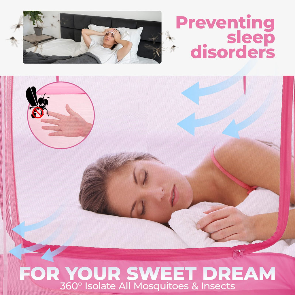 PrivatePod® Mosquito Net Bed Canopy Tents Dream Privacy Space Twin Size Sleeping Tents Indoor Pop Up Portable Frame Breathable Cottage Pink