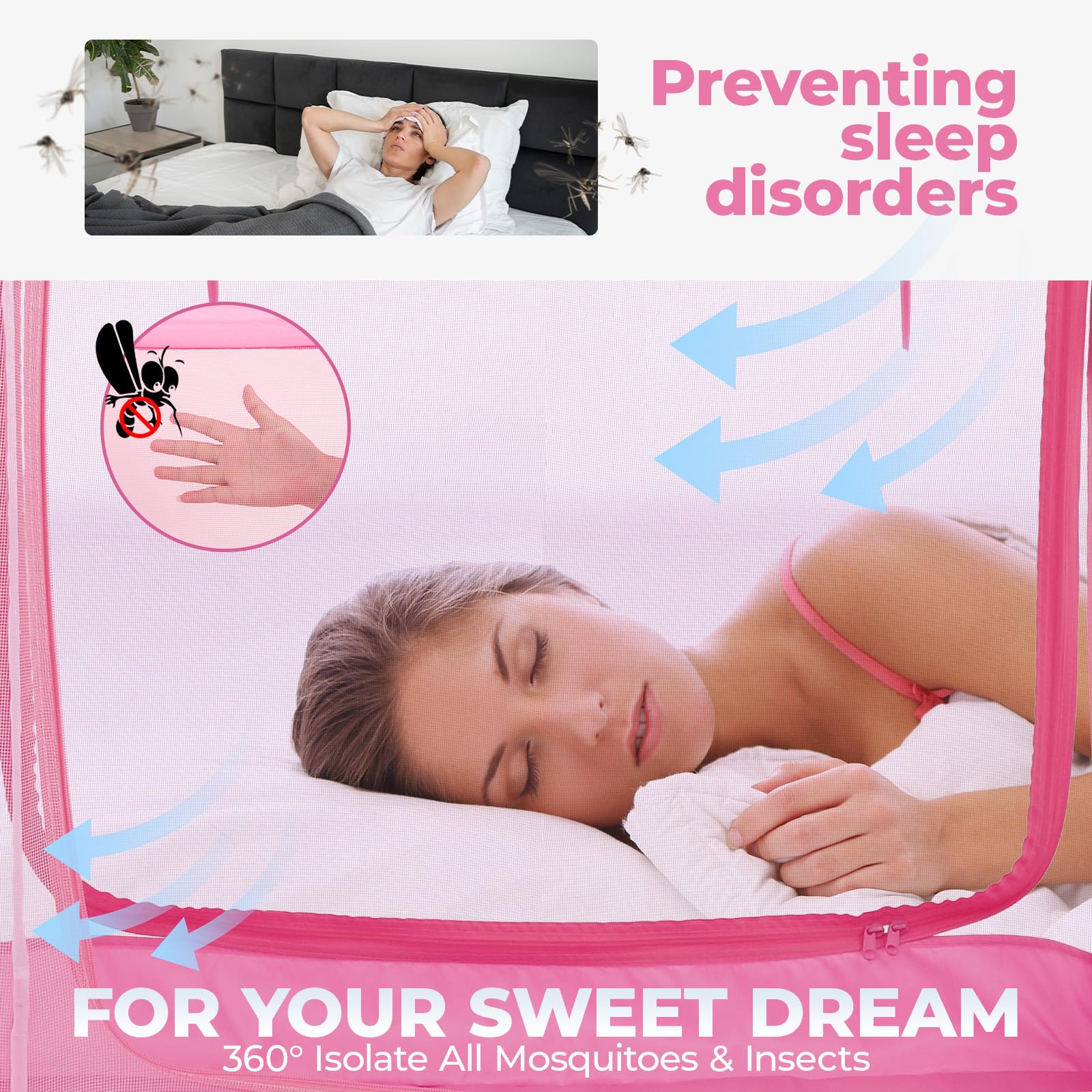PrivatePod® Mosquito Net Bed Canopy Tents Dream Privacy Space Twin Size Sleeping Tents Indoor Pop Up Portable Frame Breathable Cottage Pink